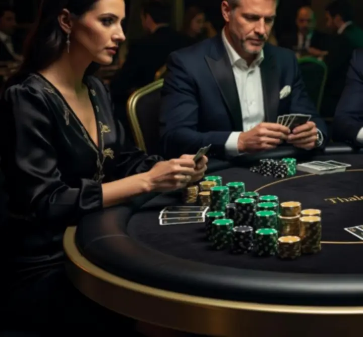 Stół pokerowy z kartami, żetonami i nastrojowym światłem